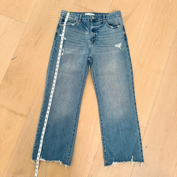 KanCan Boho Babe High Rise Slim Wide Leg Jeans Blue Wash Distressed Women's 29 - Picture 8 of 12